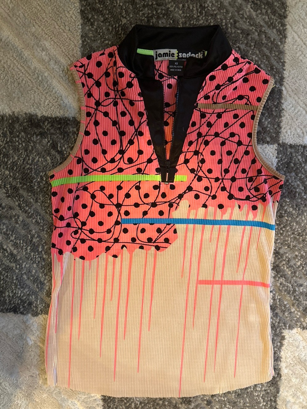 Jamie Sadock Black & Pink Polka Dot Golf Quarter Zip